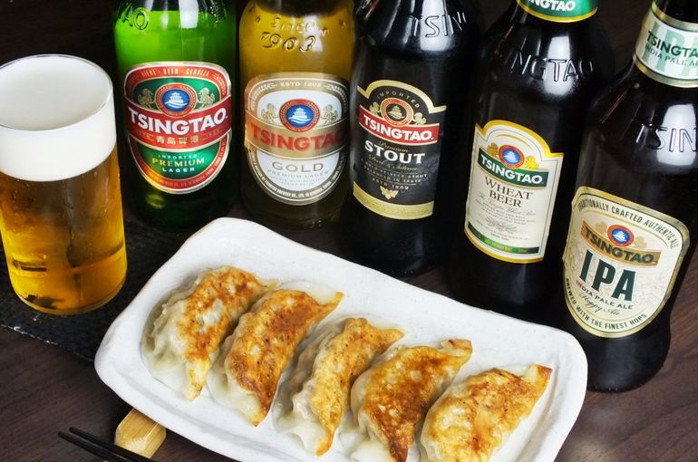 青島ビールと餃子